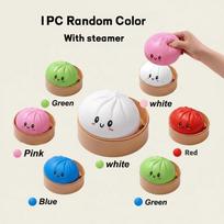 Squishies Dumpling Stress Ball Vibrant Multi-Colored Stress Easing Dumplings Sensory Balls Squeeze Dough Ball With Steamer Relaxation Gift