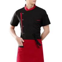 Chef Uniform Apron Set Stand Collar Short Sleeve Breathable Kitchen Jacket with Multi-Pocket Design Patchwork Color Kitchen Staff Clothing M juoda