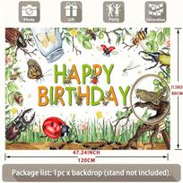 2D Bug Adventure Happy Birthday Backdrop, Kids Nature Party Banner, Photography Background 47.2x31.5inch/120*80cm