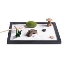 Zenes Garden Set for Desk with Rakes,Sand,Round Base,Miniature Pagoda Figure,Small Bridge Japanese Zenes Sand Garden 1