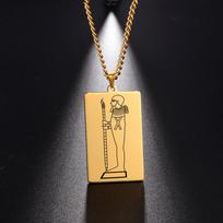Gold Plated 15 Egyptian God Talisman Pendant Men Women Necklace Egypt God of Magic Wisdom Thoth Ibis-head Amulet Jewelry Gifts Stainless Steel&60CM Long CHAIN