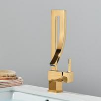 Bathroom Basin Faucet Brass Deck Mounted Mixer Taps Single Handle Single Hole Hot Cold Water Mixers Tap auksinė