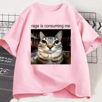 Rage Is Consuming Me Silly Staring Cat Meme Tee Shirt Casual Short Sleeve T-shirts Men Women Cat Lover T Shirt Oversized S įvairiaspalvis