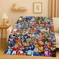 3D Retro Game Rockman Mega Man Flannel Blanket,Ultra Soft Warm Plush Throw for Home Bedroom Bed Sofa Cover Office Travel Picnic 75x90cm
