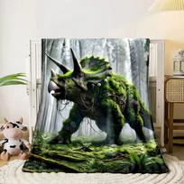 A moss-covered triceratops blending with a lush forest environment. for all seasons blanket lunch break throw gift 80cm x 120cm
