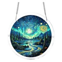 2D Acrylic Suncatcher Wind Chime Hanging Ornament with Mountain River Night Sky Design Acrylic Decorative Gift Hanging Accessory One Size