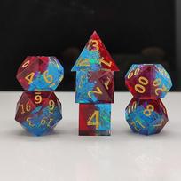 Resin Pointed Dice Set 7Pcs Polyhedral Dice Multifaceted Glitter Dice For DND COC RPG Board Games Accessories red and blue gold characters