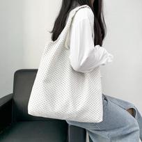 New Fashion Retro Ins Wave Dot All-match Casual Tote Bag Women's Large Capacity Shoulder Bag College Students Class Canvas Bag