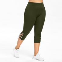 Women's Cross-strapped Leggings Casual Sports Seven-inch Pants L armijos žalia spalva