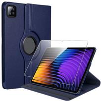 Coque + Verre Trempé pour Xiaomi Pad 7 / 7 Pro, Antichoc Etui Rotatif 360° Synthécuir Bleu Marine mėlyna