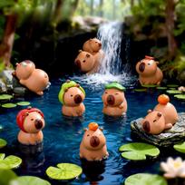 New 16Pcs Miniature Capybara Mini Kapibare Action Figures Capybara Model Home Decoration Kids Gift Diy Micro Landscape Ornament 8pc