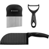 Navaris 3-Piece Black Wavy Vegetable Cutter and Slicer Set, Multi-Function Kitchen Tool, Easy-Grip Design