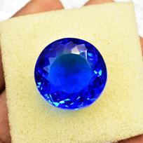 Excellent Round Cut 24x24mm CERTIFIED Blue Lab-Created Sapphire Loose Gemstone 24 mm mėlyna