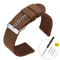Nailoninės laikrodžio apyrankės 16mm 18mm 20mm 24mm Armijos pintas elastinis dirželis 22mm Seiko dirželiui Apyrankė Karinis vyriškas sportinis laikrodžio dirželis 16mm&Gold buckle kava