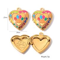 Wholesale 4pcs/lot Enamel Colorful Photo Frame Locket Pendant Stainless Steel Heart Charms For Jewelry Making DIY Accessories