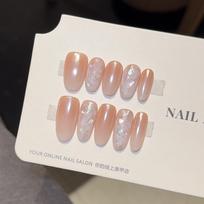 Ins wind gradual change Hailey pure handmade wear nail temperament white boutique manicure fake nail patch XS
