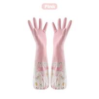 Dishwashing Gloves Single Layer Household Chore Splicing Sleeve Waterproof Gloves Elastic Band Mouth Rubber Gloves M rožinė