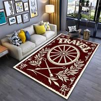 Vintage Red Carpet with Travel Theme, Wagon Wheel and Leaf Design  Suitable for use as an anti-slip for living room bedroom sofas 40x60cm( 15x23in )