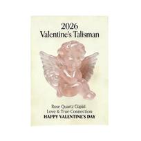 2026 Valentine's Talisman Rose Quartz Cupid Figurine Acrylic 2D Pocket Embrace Gift Card Keepsake One Size rožinė