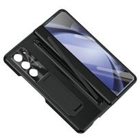 Telefono dėklas Samsung Z Fold 6 PC apvalkalas su rašiklio lizdu, apsauga su spyruokliniu lankstu ir integruotu atlenkiamu stovu, viso korpuso dangtelis su grūdinto stiklo ekrano apsauga 7 juoda