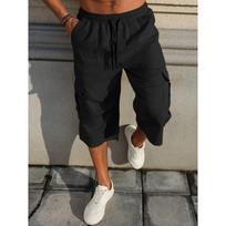 Men's White Cargo Capri Pants With Drawstring Waist S juoda