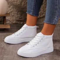 Fashion 2024 Hot-selling Women's Sports Shoes Solid Color Lace-up Flat Heel Comfortable Versatile High-top Women's Shoes Zapatos Mujer 36 balta