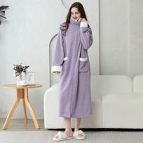 Fluff Coral Fleece Bathrobe Women Man Kimono Winter Warm Casual Flannel Robe Sleepwear Bath Robe Lounge Home Clothes L violetinė