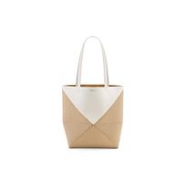 Loewe Fold Embossed Letter Puzzle Color Design Glossy Calfskin Leather Tote Bag Women Tote Bags Soft-White A779G50X18-8487 Basic Set (Bag+Dust Bag)