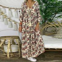 Ladies Plus Size Maxi Dress Long Sleeve V Neck Loose Fit Floral Print XXXXXL