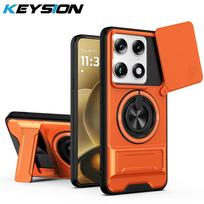 KEYSION Magnetic Phone Case for Motorola MOTO Signature 5G Slide Camera Protection Upright Kickstand 360° Ring Shockproof Cover for MOTO Signature oranžinė