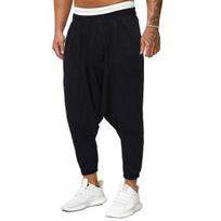 Men Pants Solid Color Ankle-banded Baggy Loose Elastic Waist Daily Wear Pleated Deep Crotch Men Sweatpants Men Clothes 3XL juoda