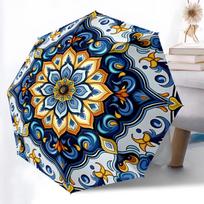 1pc Sturdy 8-Bone Auto Umbrella, Mandala Umbrella, Digital Printed, Foldable Umbrella for On-the-Go Outdoor Use