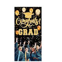 Graduation Party Banner Congrats Grad Backdrop with Balloons and Graduation Cap Design for Indoor Outdoor Event Decoration One Size