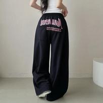 Women's High Waist Baggy Sweatpants Letter Print Wide Leg Casual Trousers M pilka