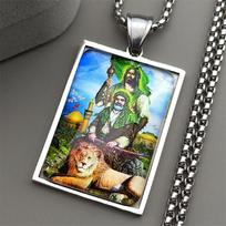 Islam Imam Prophet Muhammad Hussein Lion Muslim Stainless Steel Pendant Necklace for Women Men Silver Color Arab Amulet Jewelry