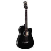 38 colių viso dydžio suaugusiųjų 6 stygų Cutaway liaudies akustinė gitara, skirta studentams pradedantiesiems (Juoda) juoda