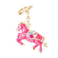 Raktų pakabuko pakabukas Kinų Zodiako emalis Arklys Kalnų Krištolas Inkrustuotas Raktų Grandinėlė Metalinis Pakabukas Krepšiams Raktų pakabukas Kuprinė Automobilio Aksesuarai rožinė raudona spalva