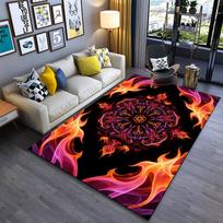Mandala Pattern Carpet with Fiery Flame Design and Black Background Suitable for use as an anti-slip for living room bedroom sofas 40x60cm( 15x23in )