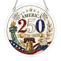 Acrylic Jigsaw Puzzle Suncatcher, US 250th Anniversary DIY Sun Catcher Kit, Stained Glass Style Patriotic Window Hanging Ornament for Independence Small A