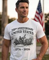 JAV 250-ojo jubiliejaus marškinėliai 1776-2026, Amerikos 250 Patriotinis marškinėlis, Revoliucinis L