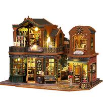 moin moin Dollhouse Miniature DIY Kit Set Scale Twilight Study LED Light Acrylic Case 2511dh475 1/24 [English Instructions] Bookstore, Bookshop, Town, balta