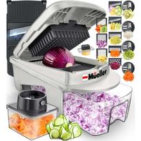 Pro-Series 12 Blade Mandoline Slicer, Food Chopper & Spiralizer, Vegetable Cutter, Dicer, Grater with Container, White Sand/Gray