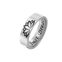 LIKGREAT Lotus Flower Ring for Women Men Just Breathe Rings Meditation Spiritual Yoga Stainless Steel Jewelry Gift Wholesale 7