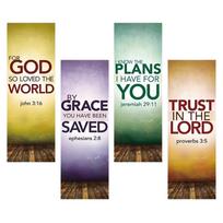 4 Pcs Hanging Backdrop Sanctuary Church Sign High Quality Easter Church Banners for Holiday Sunday Architecture Arts Decoration