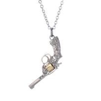 Fashionable embossed pattern revolver pistol necklace pendant men's trendy cool jewelry