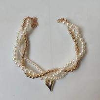 Braided Beaded Necklace Heart Pendant Faux Pearl Choker Multi-Strand Chain Adjustable Length Jewelry for Women and Girls One Size