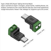 1-5PCS Solderless Terminal Adapter USB C/Micro Male To 2Pin Type-C Female To 2 Pin Crimp Terminal Block 5V Charge Connectors 1PCS