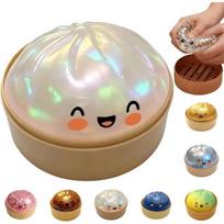 Sensory Stress Relief Toy Dumpling Squishy 10cm Rainbow Glitter Pearl Slow Rising with Steamer Box for Kids Adults 1 Pack