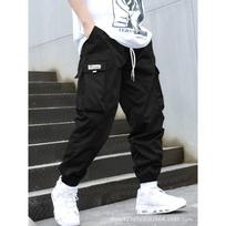 Men's Minimalist Aesthetic Solid Color Cargo Pants S juoda