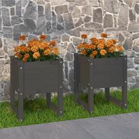 Vidaxl Donice, 2 Szt., Szare, 40X40X52,5 Cm, Lite Drewno Sosnowe